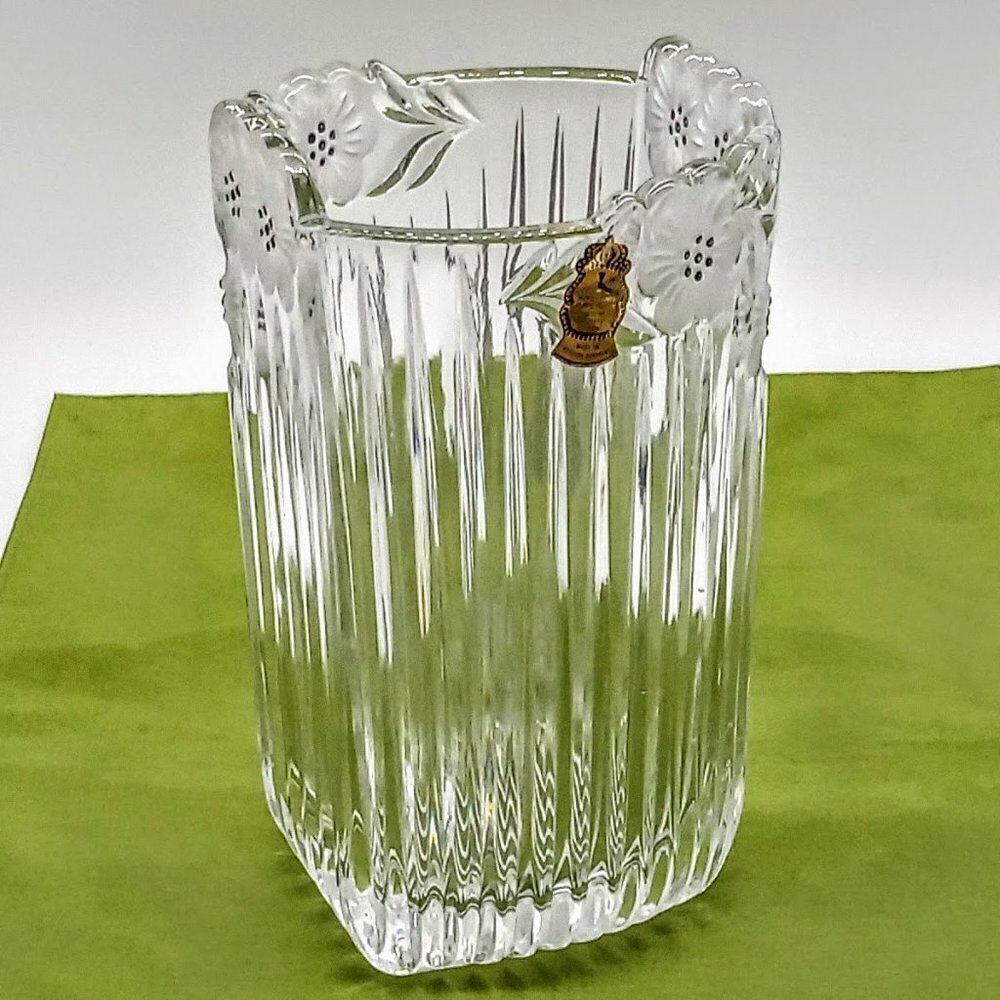 Vintage Imperlux Lead Crystal Frosted Flowers Vase